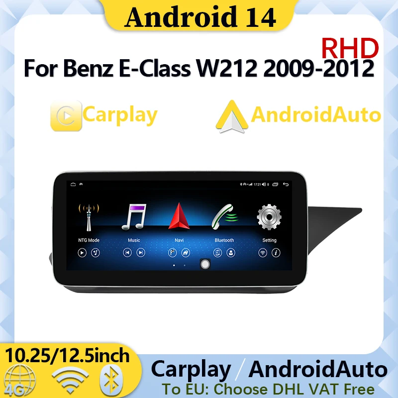 Android 14 AUTO For Mercedes Benz E Class W212 2009 - 2012 RIGHT Car Video Player Navigation Carplay 8 Core Multimedia Screen 4G