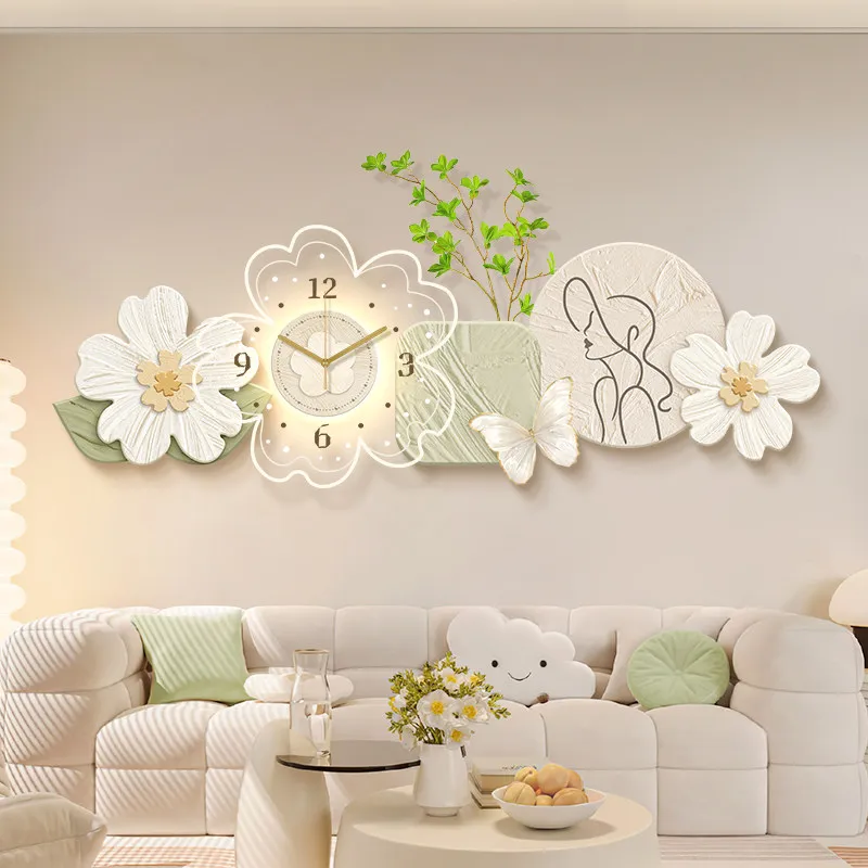 Cream French LED Backlit Wall Decor Accent Panel 3D Floral Wall Hanging Ornament for Living Room Sofa Background Wall Decor