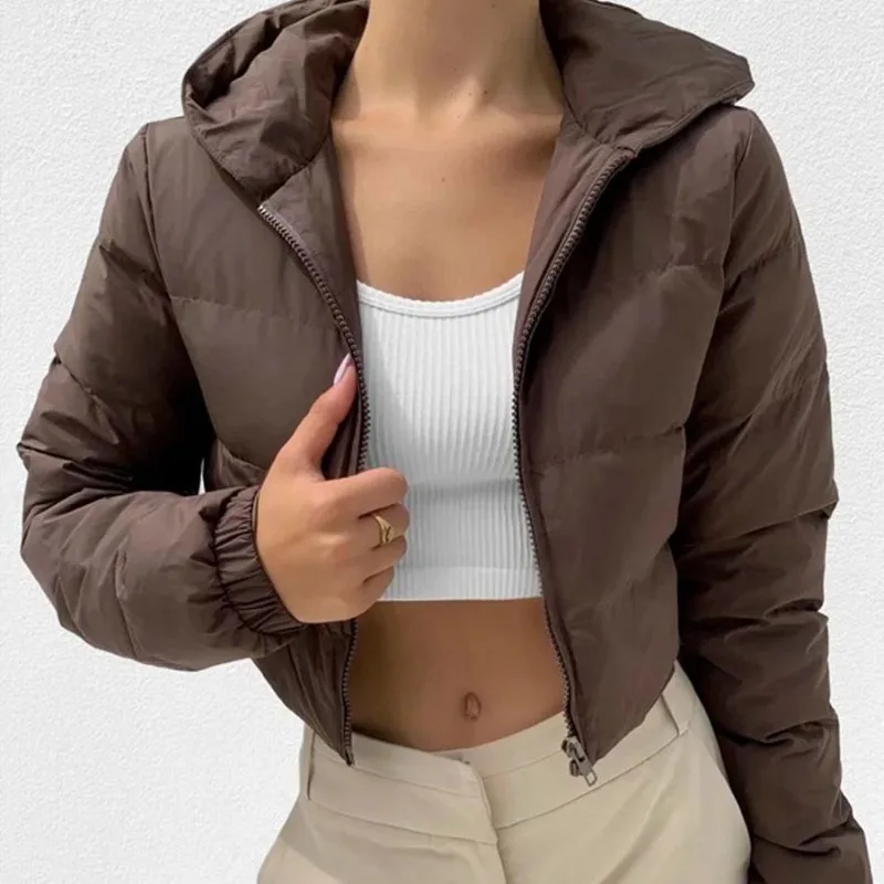 

Осенне-зимняя новая короткая хлопковая куртка с капюшоном, однотонная повседневная куртка в стиле ретро, маленькая хлопковая куртка