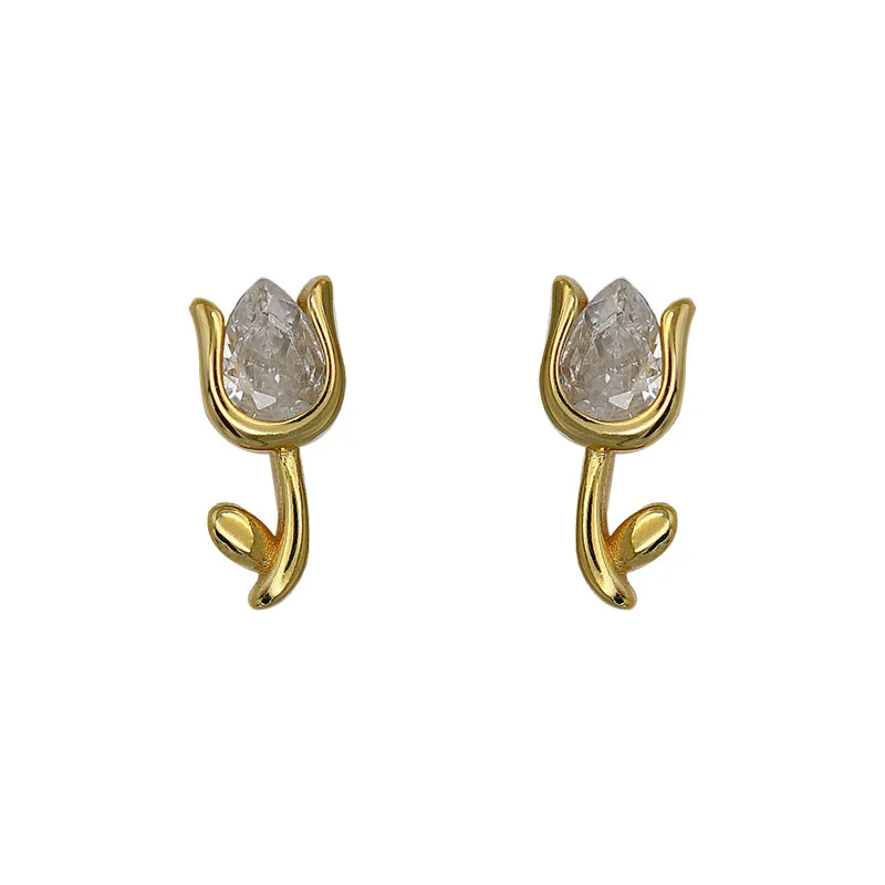 925 Sterling Silver Flower Tulip Stud Earrings for Girls Sporty Mini Zircon Plant Earring Lady Engagement Piercing Jewelry Gift
