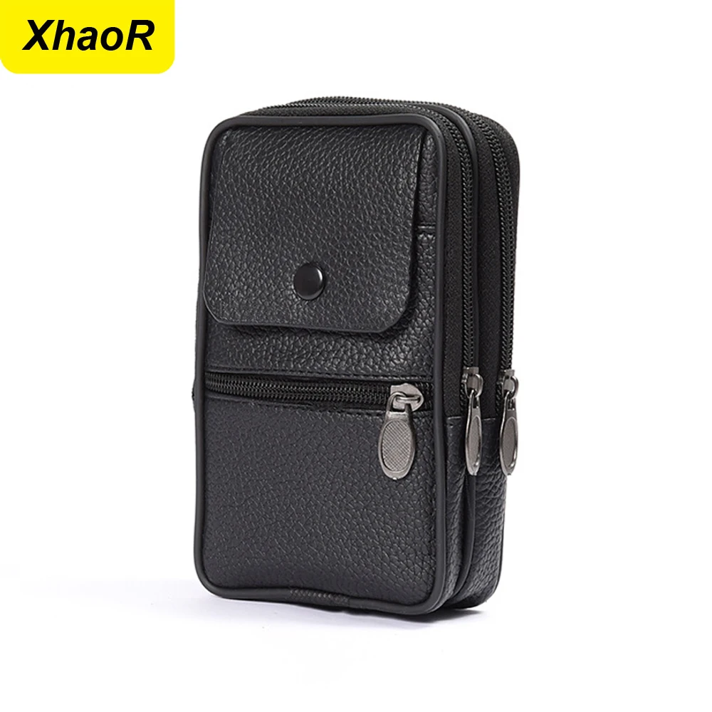 New Men Waist Bag Mobile Phone Bag Sporty Leisure Belted Vertical Outdoor PU Leather Waist Bag Business Leisure Coin Purse Pouch