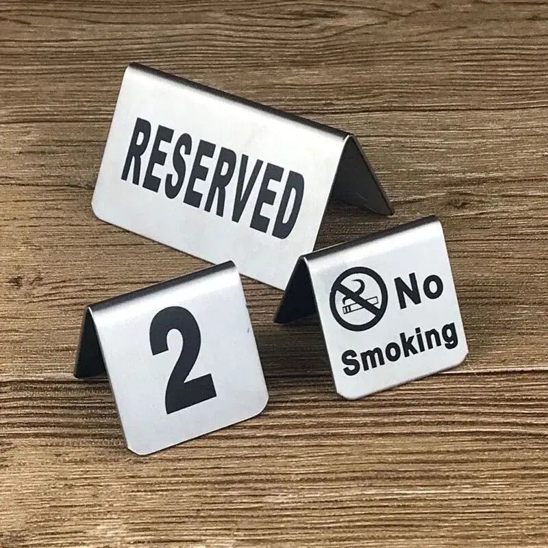 Stainless Steel Table Number Place Card Holder Stand Restaurant Office No Smoking Board Reserved Notice Sign Stand