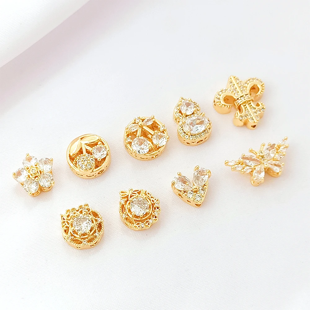 Brass Coated Gold Zircon Inlay Love Cherry Gourd Flat Partition Bead DIY Jewelry Making Necklace, Bracelet, Clothing Accessories