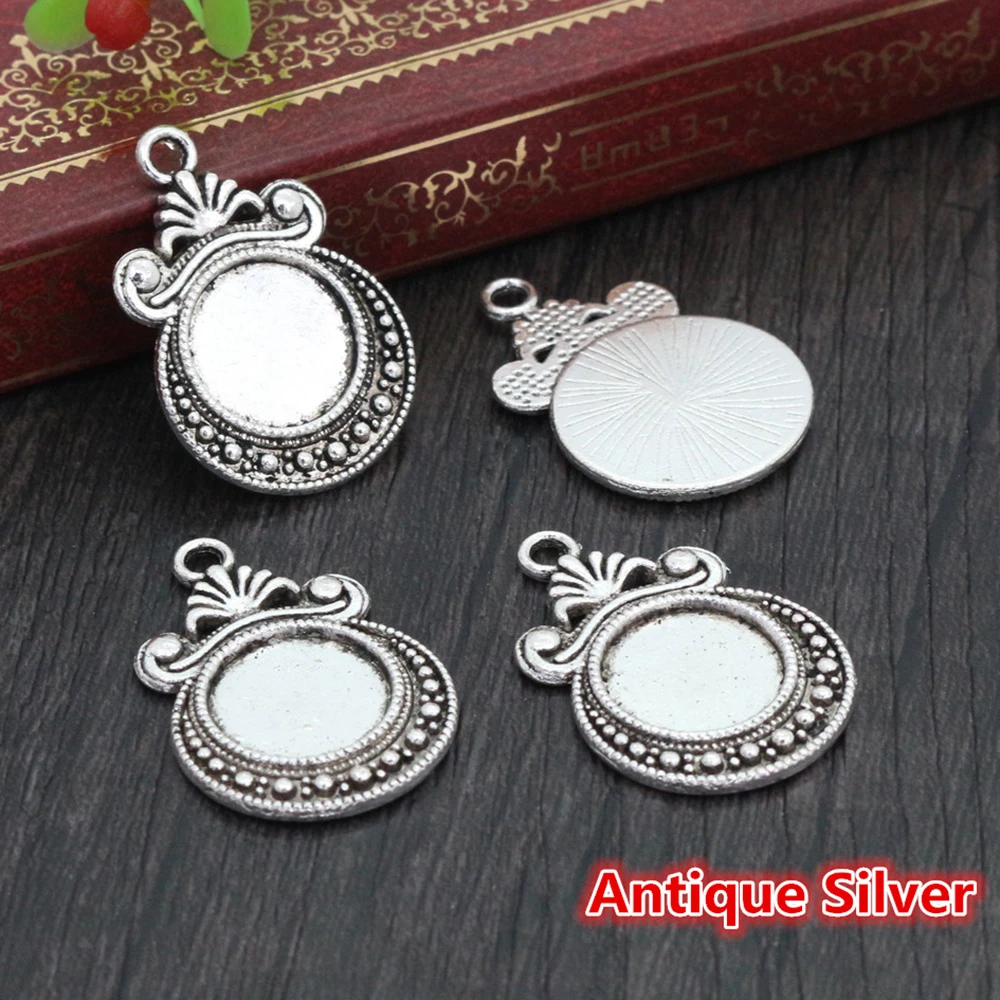20pcs 12mm Inner Size Antique Bronze Silver Gold Black Plated Fashion Style Cabochon Base Cameo Setting Charms Pendant