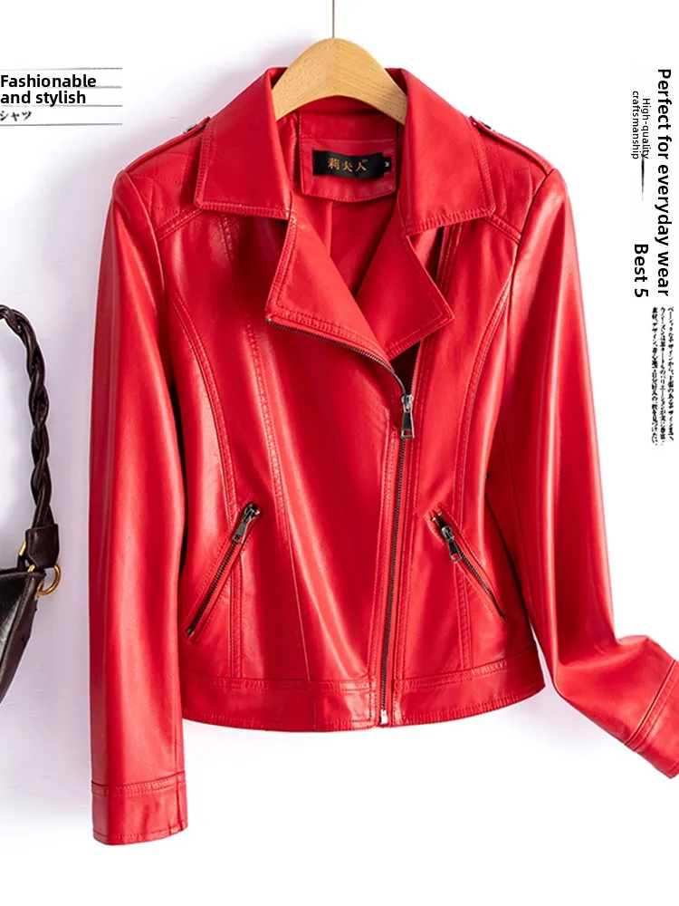   เสื้อแจ็คเก็ตหนังแท้ Ning สำหรับผู้หญิง ดีไซน์กระชับสัดส่วน สไตล์เกาหลี รุ่นใหม่ ฤดูใบไม้ผลิ ฤดูใบไม้ร่วง หนังแท้