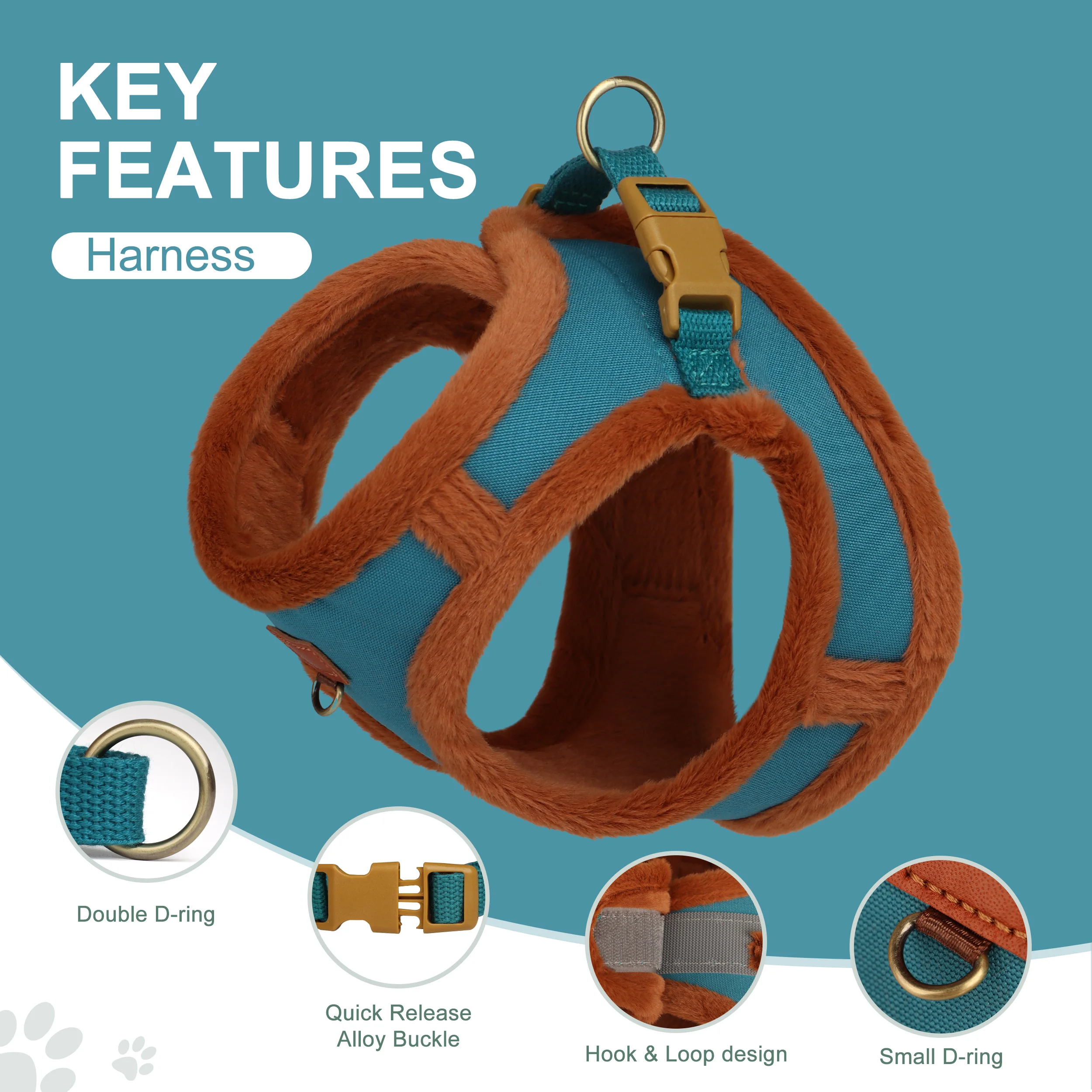 Super Warm Dog Harness and Leash Set Soft Fur Padded Dogs Vest Harness With Pet Walking Lead Chihuahua Puppy Small Medium Dogs