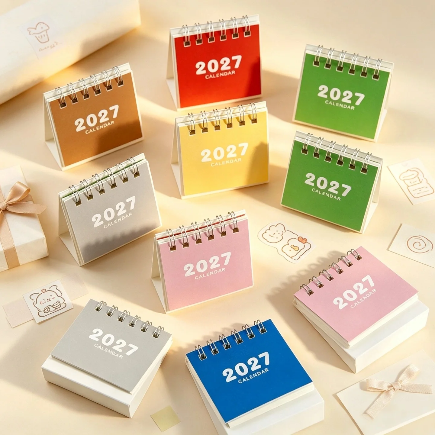 5PCS 2027 Pastel Desk Calendar - Mini Creative Planner, Portable Calendar for Daily Notes,Minimalist Desk Calendar,Cute Calendar