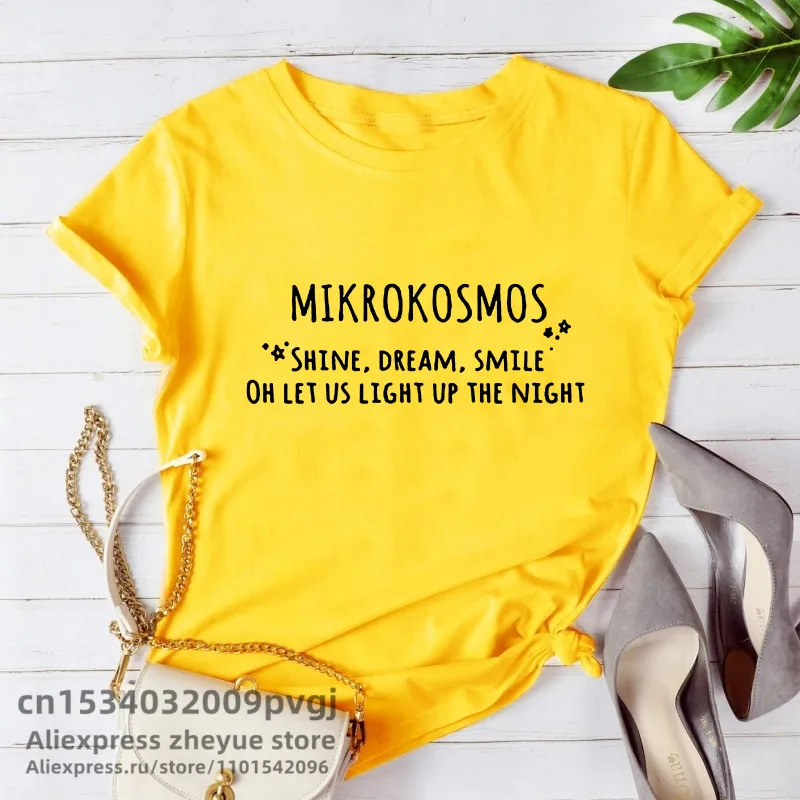 Women Fashion Kpop Mikrokosmos T-Shirt Casual Summer Short Sleeve Letter Printed Korean Fashion Map of The Soul T Shirt