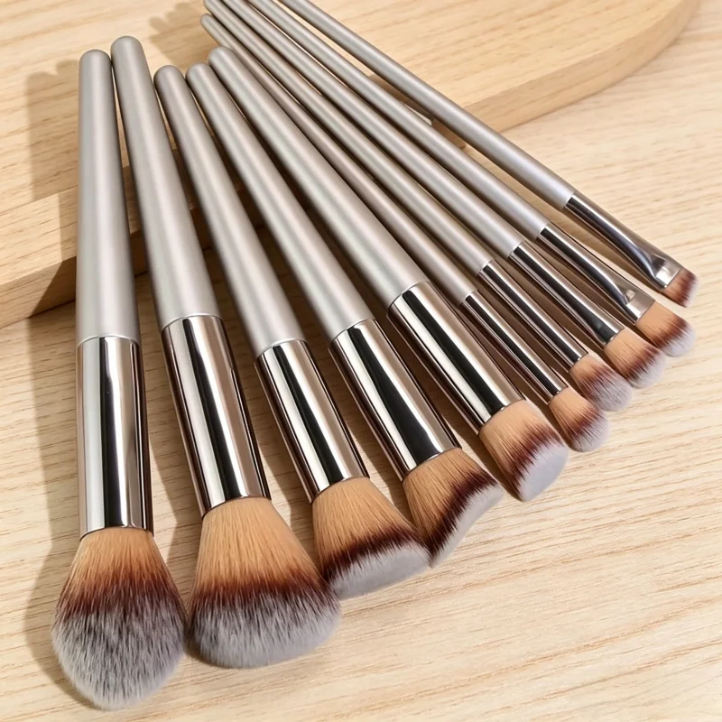 10Pcs Champagne Gold Makeup Brush Set Professional Foundation Powder Blush Concealer Eyeshadow Full Cosmetic Brushes Kit