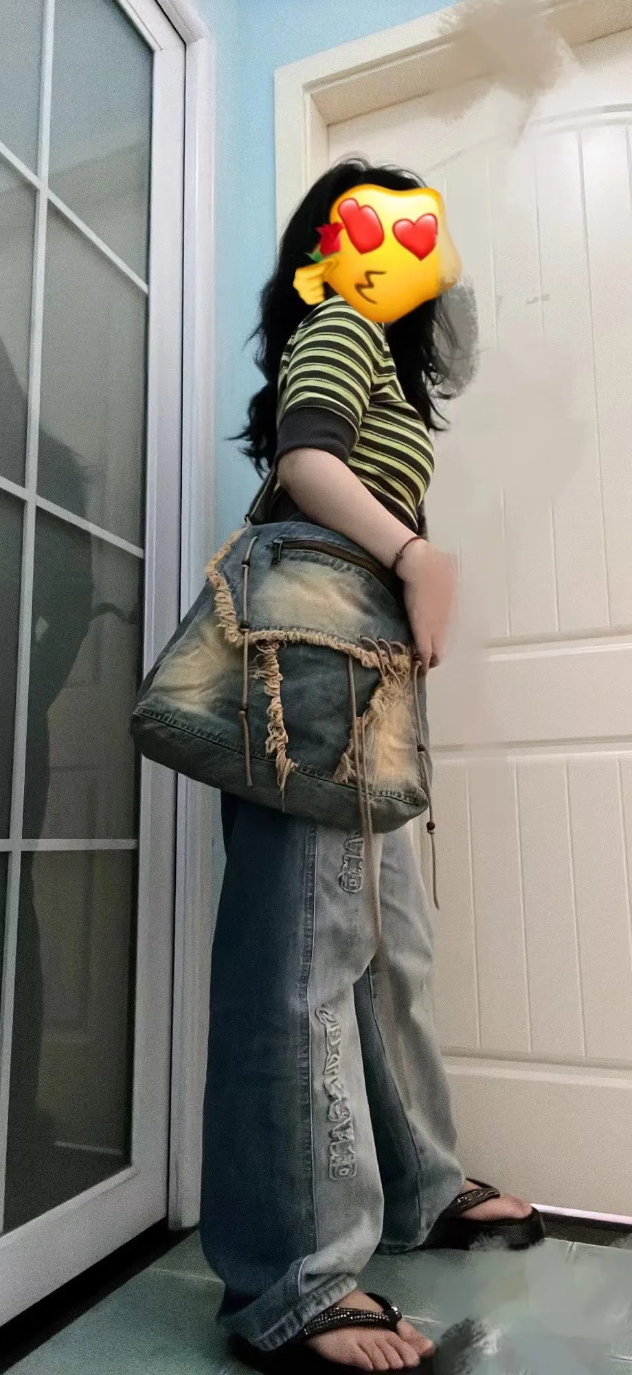 Damska dżinsowa torba Crossbody Vintage Y2k torba na ramię studentka Grunge estetyczna frędzel zakupy Harajuku torebka na ramię