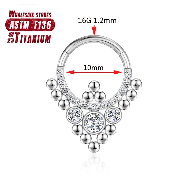 Clicker Tragus Piercing Hinged Segment F136 Titanium Nose Septum Ring Zircon 16g Cartilage Earring Daith Helix Body Jewelry Sexy