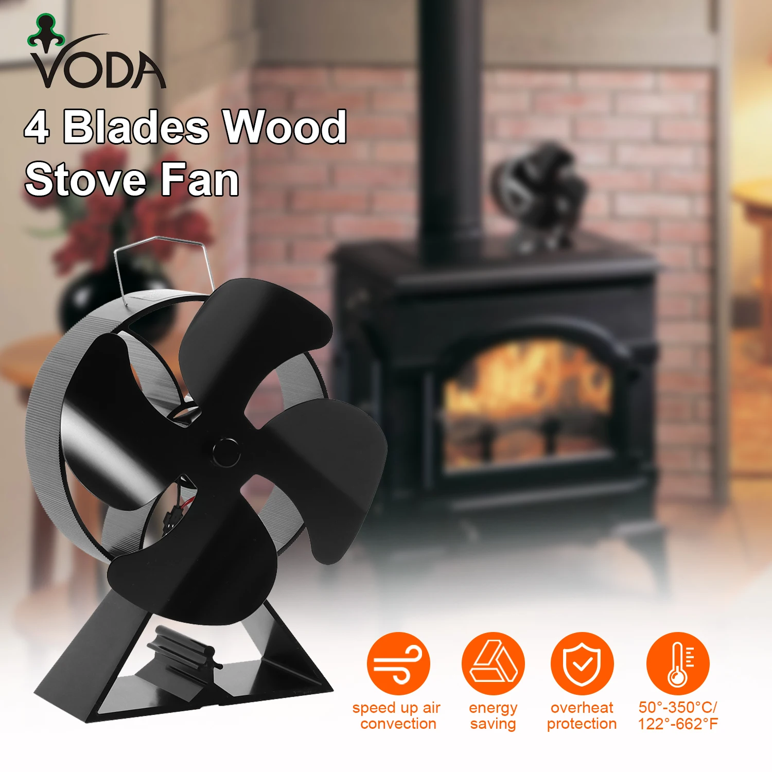 لا توجد بطاريات، مروحة موقد علوية تعمل بالطاقة الحرارية لحرق الخشب والغاز