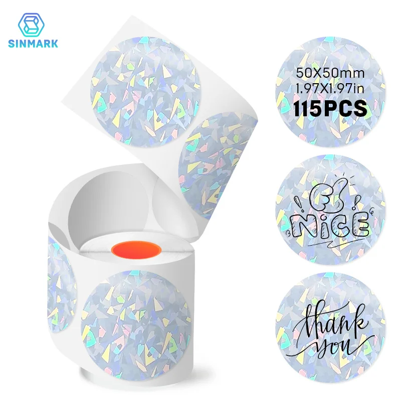 50mm Round HolographicThermal Label Paper Waterproof Circle Laser Label Gift Tags Self-Adhesive Sticker Use for Portable Printer
