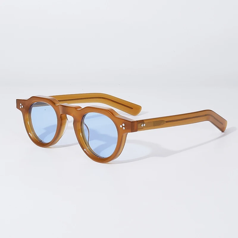 sunshador 8135 neue Retro-Sonnenbrillen im japanischen Stil mit rundem Rahmen für Herren, handgefertigte Acetat-Sonnenbrillen für Damen in Schildpattoptik mit gravierten Logos 4