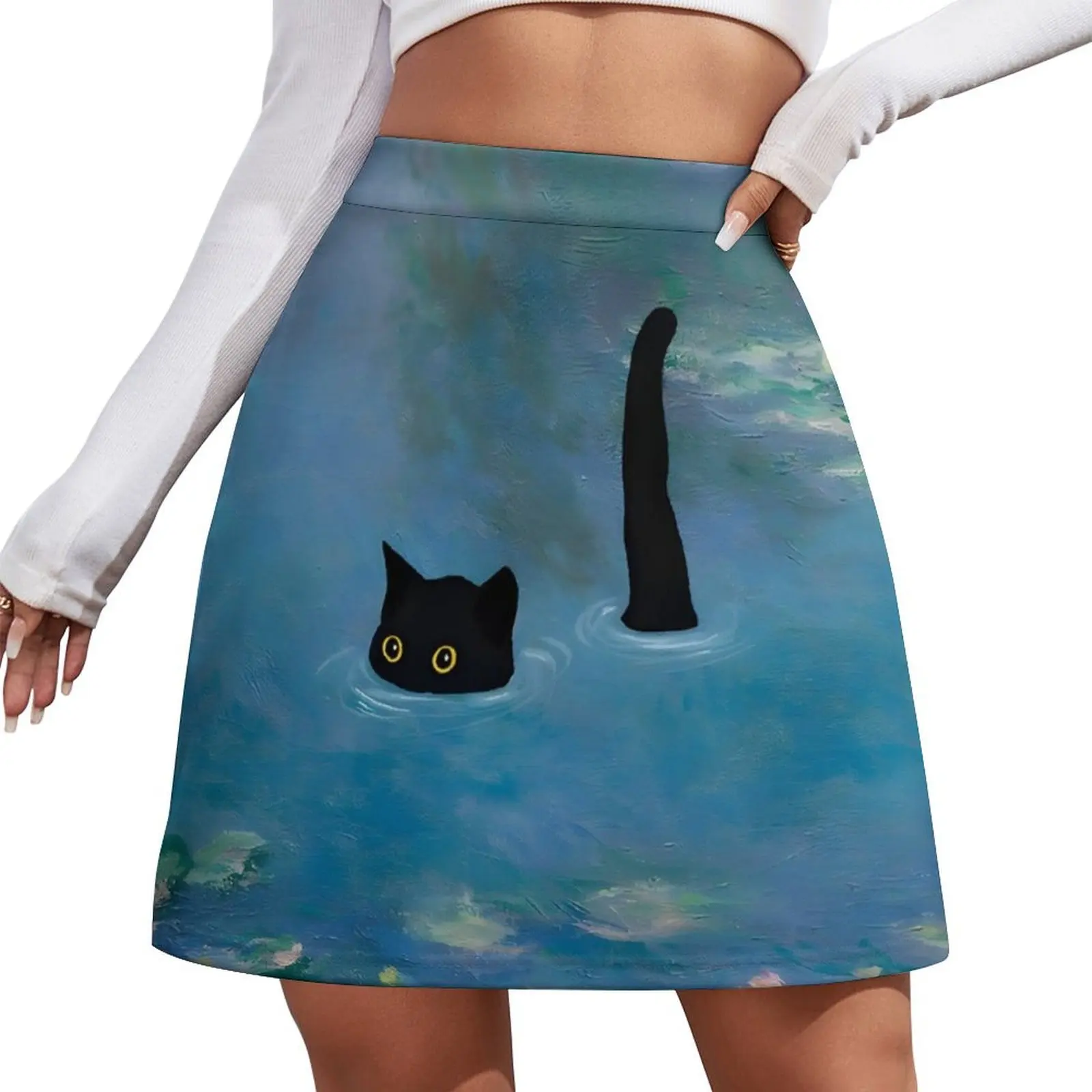 

Cat Print Monet Waterlily Mini Skirt womans clothing women clothing 2026 new arrivals japanese kawaii clothes Mini Skirt