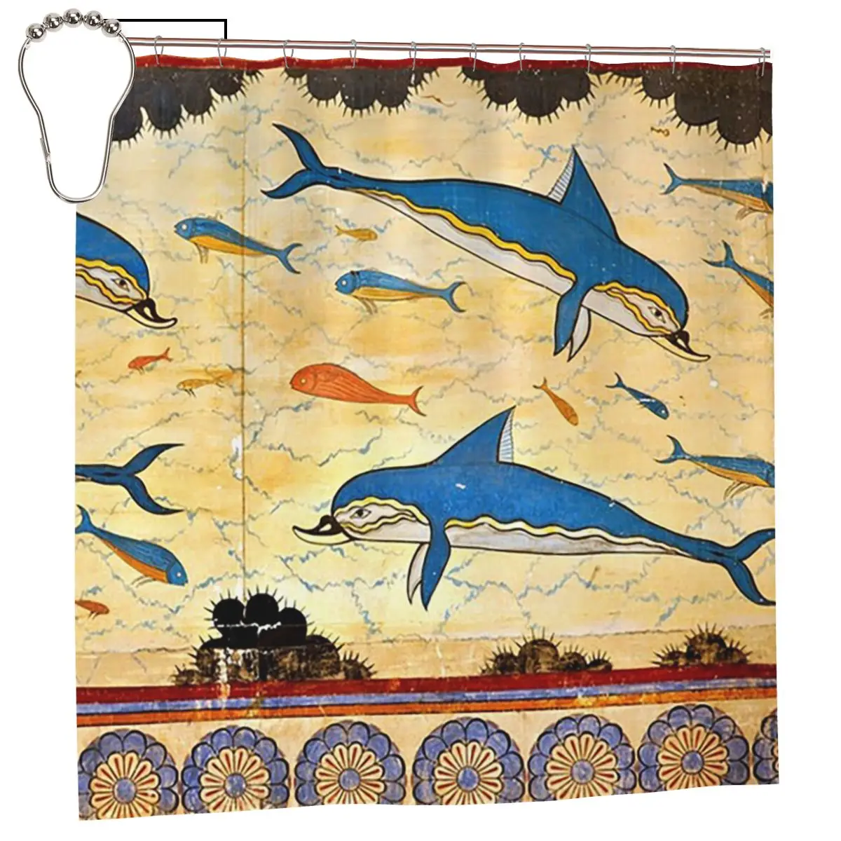 

Занавеска для душа The Minoan Dolphins, полиэстеровая, водонепроницаемая, для ванной комнаты, с крючками