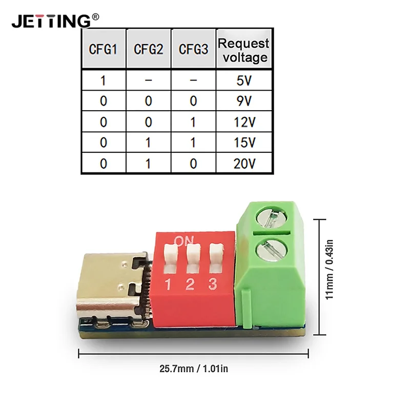 Módulo PD Trigger Board Ajustável, Teste de Carregamento Rápido, USB Tipo-C, Conector de Tensão, Acessórios de Alimentação, 5-20V, 100W