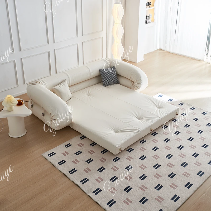 Nordic retro cream wind cat scratching cloth folding human reclining sofa bed dual-purpose small apartment