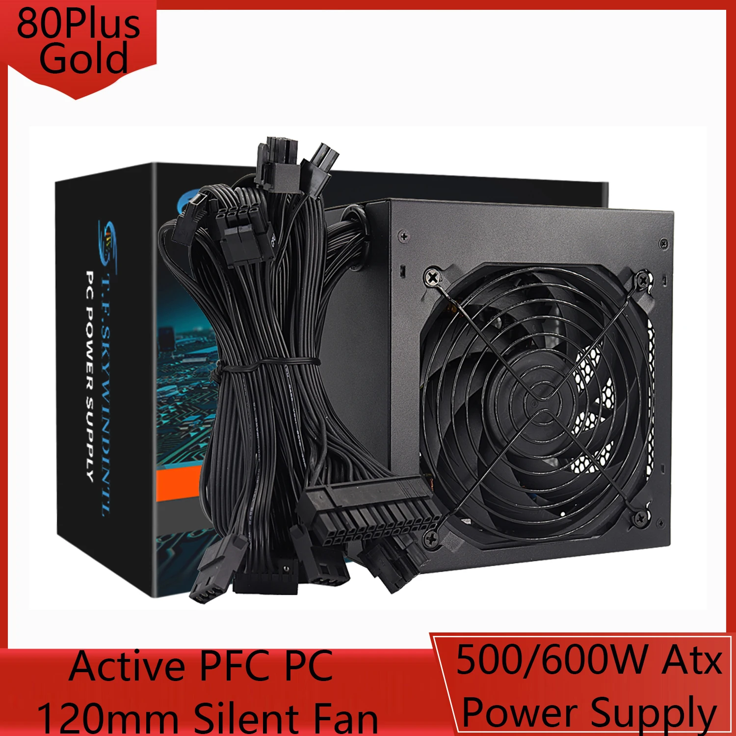 

500/600W Atx Power Supply Active PFC PC 120mm Silent Fan 80Plus Gold For Mini Chassis Small PC Case Desktop Power Supply