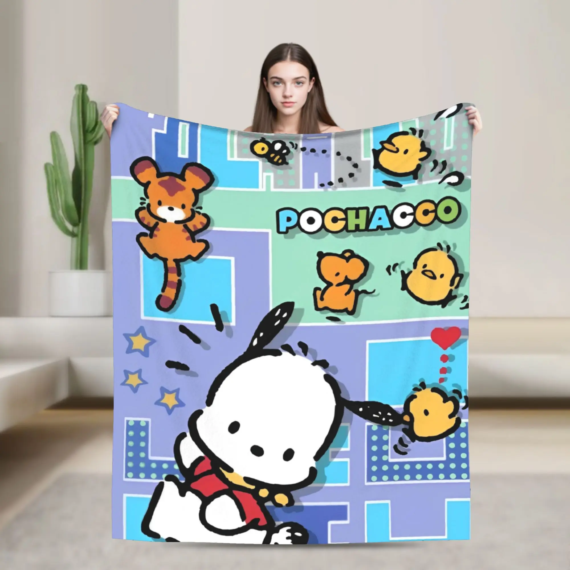

Kawaii Pochacco Blankets Cartoon Dog Flannel Funny Warm Throw Blankets for Chair Covering Sofa Summer