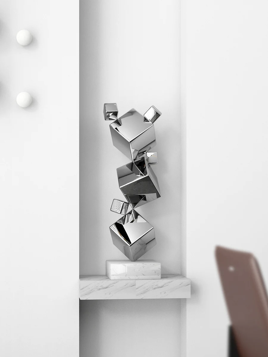 

Geometric metal stainless steel abstract sculpture artwork living room entrance decoration ornament high-grade light luxury home