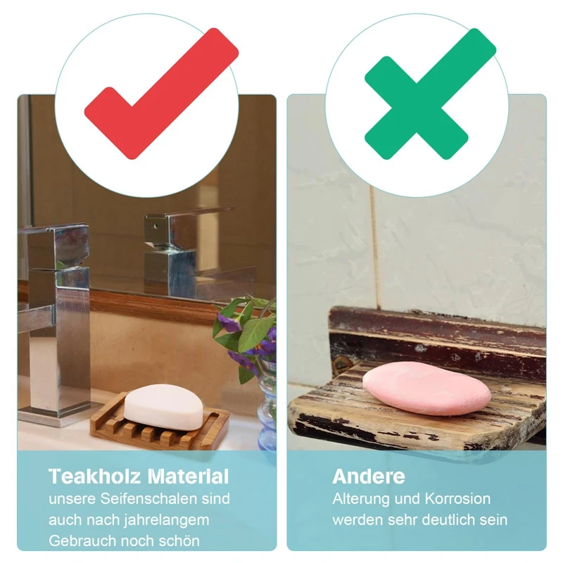 Soap Dish With Slanted Waterfall Design Bar Soap Holder Teak Wood Soap Box Soap Saver For Shower,Bathroom, Sink, Kitchen