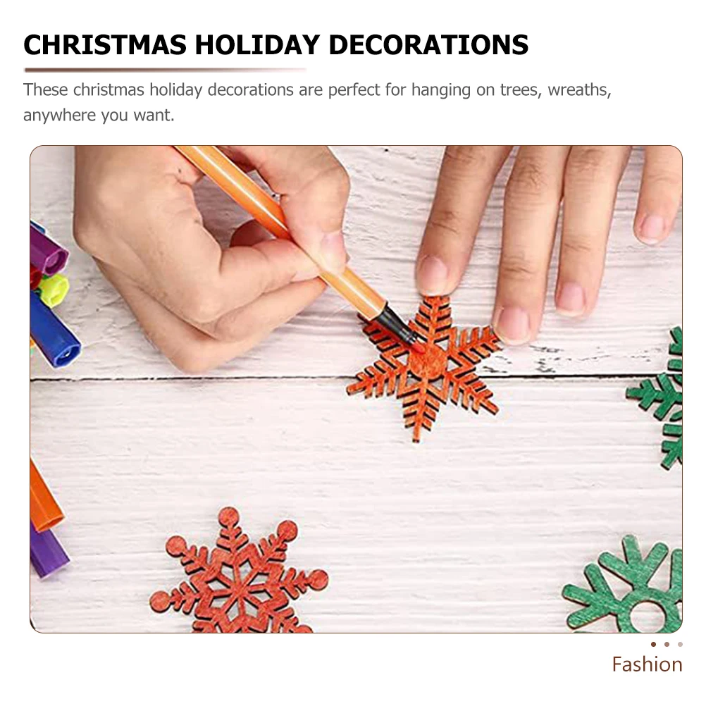 

100Pcs Wooden Snowflake Pendant Blank Xmas Decorations DIY Hand Painting Christmas Ornament Charms Cutouts Xmas Drawing Pendants