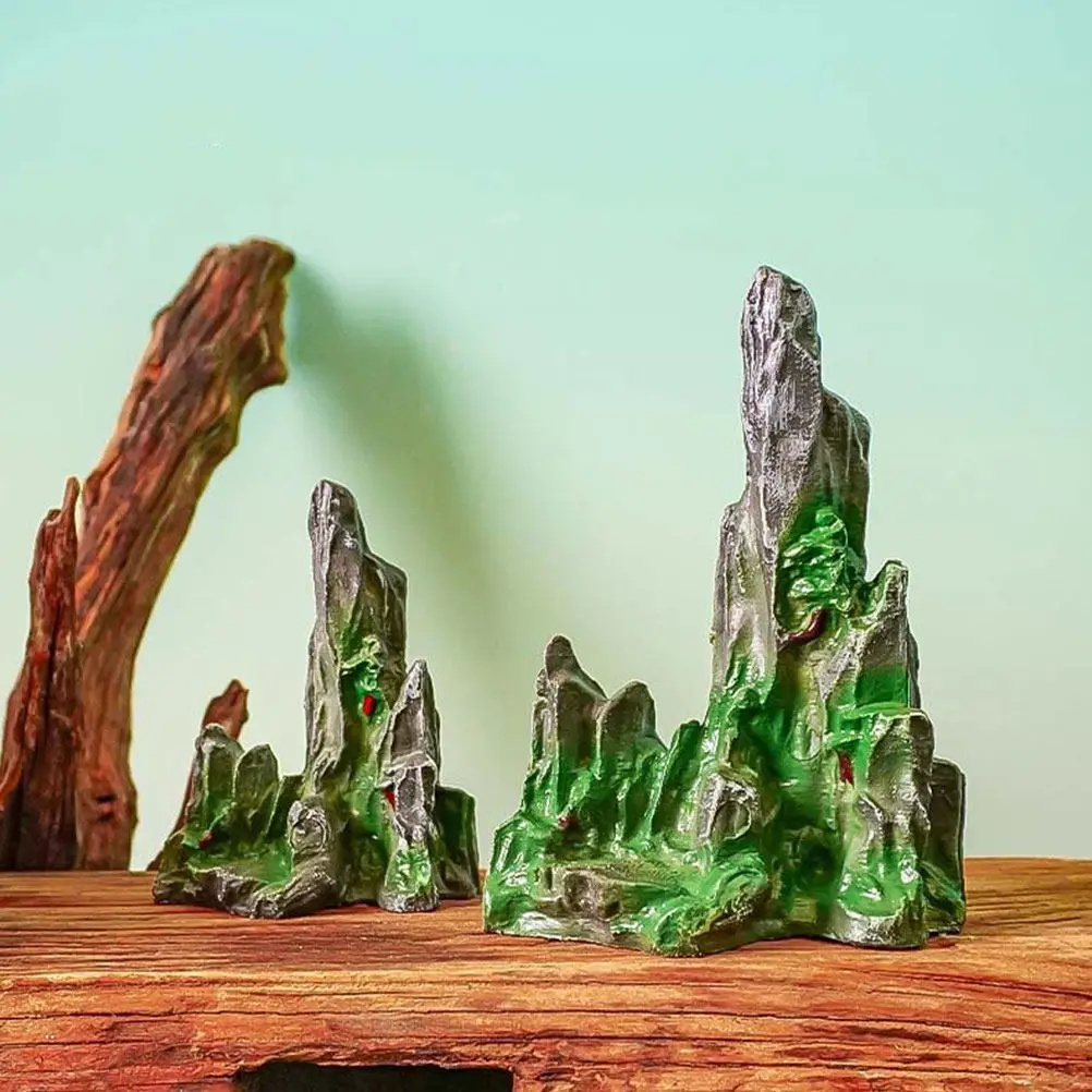 2Pcs Mini Rockery Decorations High Simulation Mountain Shape Ornaments for Fish Tank Bonsai Fairy Garden Miniature Landscape