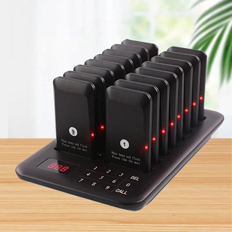Factory Price Restaurant Pager System F106 Wireless Queue Calling System 16 Buzzers for Coffee Dessert Shop Food Truck