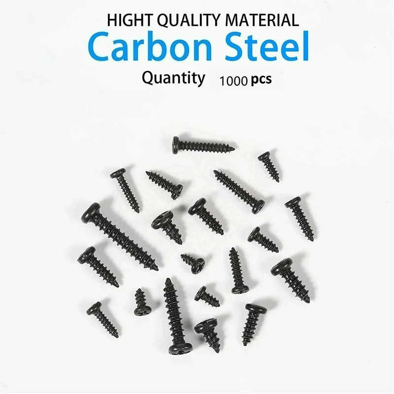 500/1000pcs/set M1 M1.2 M1.4 M1.7 Mix Pa Phillips Head Micro Screws Round Head Self-tapping Electronic Small Wood Screws Kit