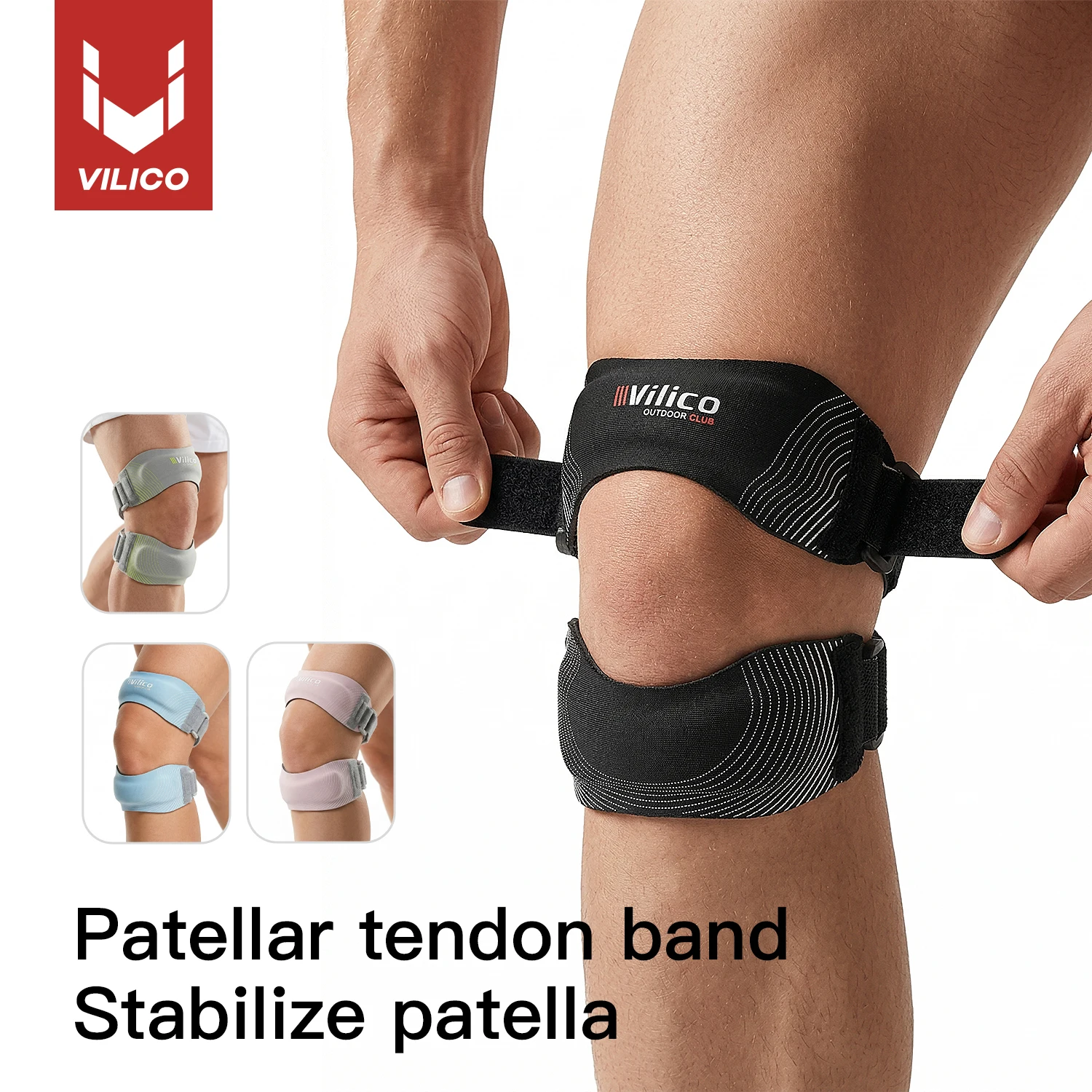 1Pc VILICO Double Adjustable Knee Wrap Strap, Soft Breathable Leg Band for Running, Basketball, Gym, Multiple Colors Optional