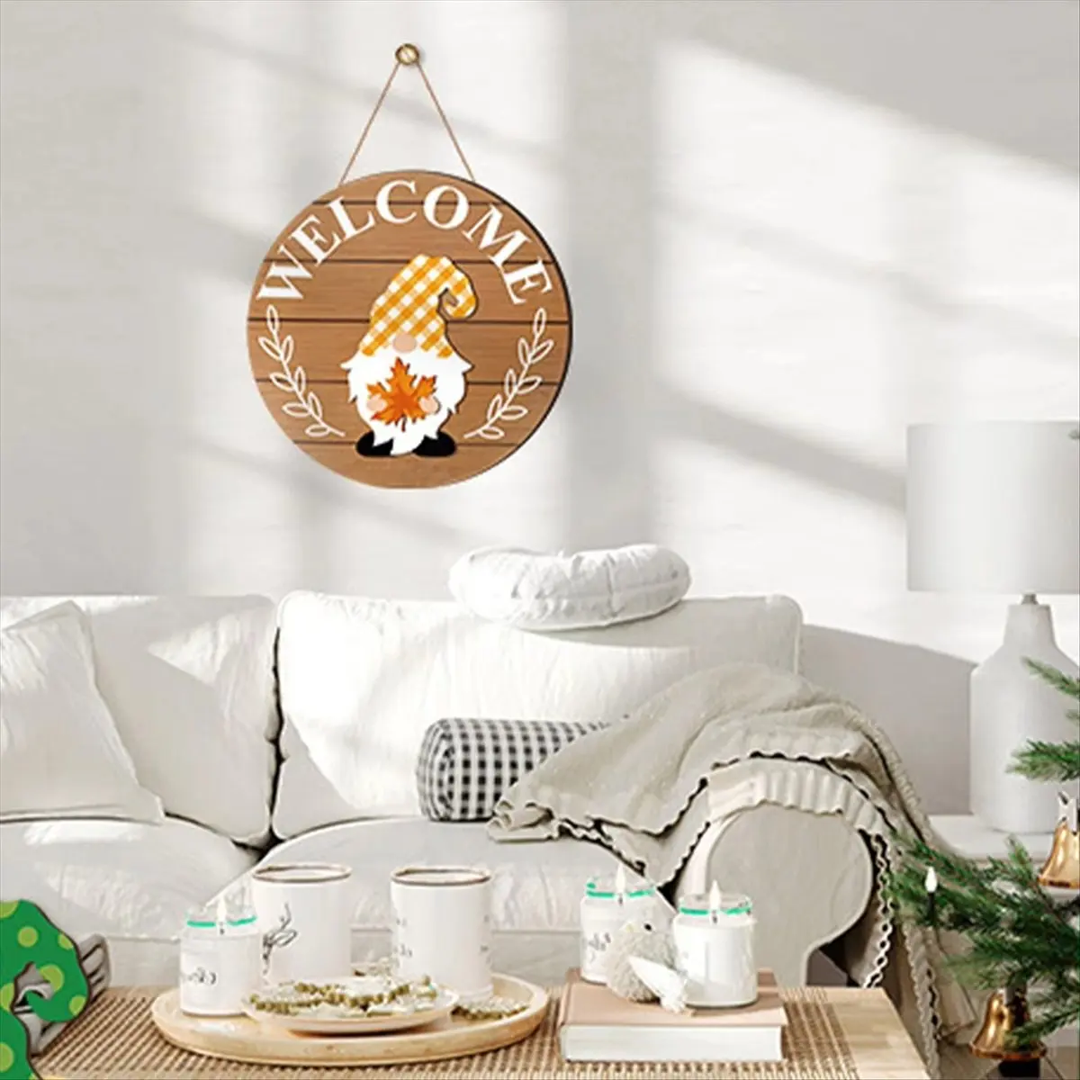 ABZT Interchangeable Wooden Gnome Welcome Sign Interchangeable Wooden Seasonal Sign Holiday Decor with Magnet Pieces B