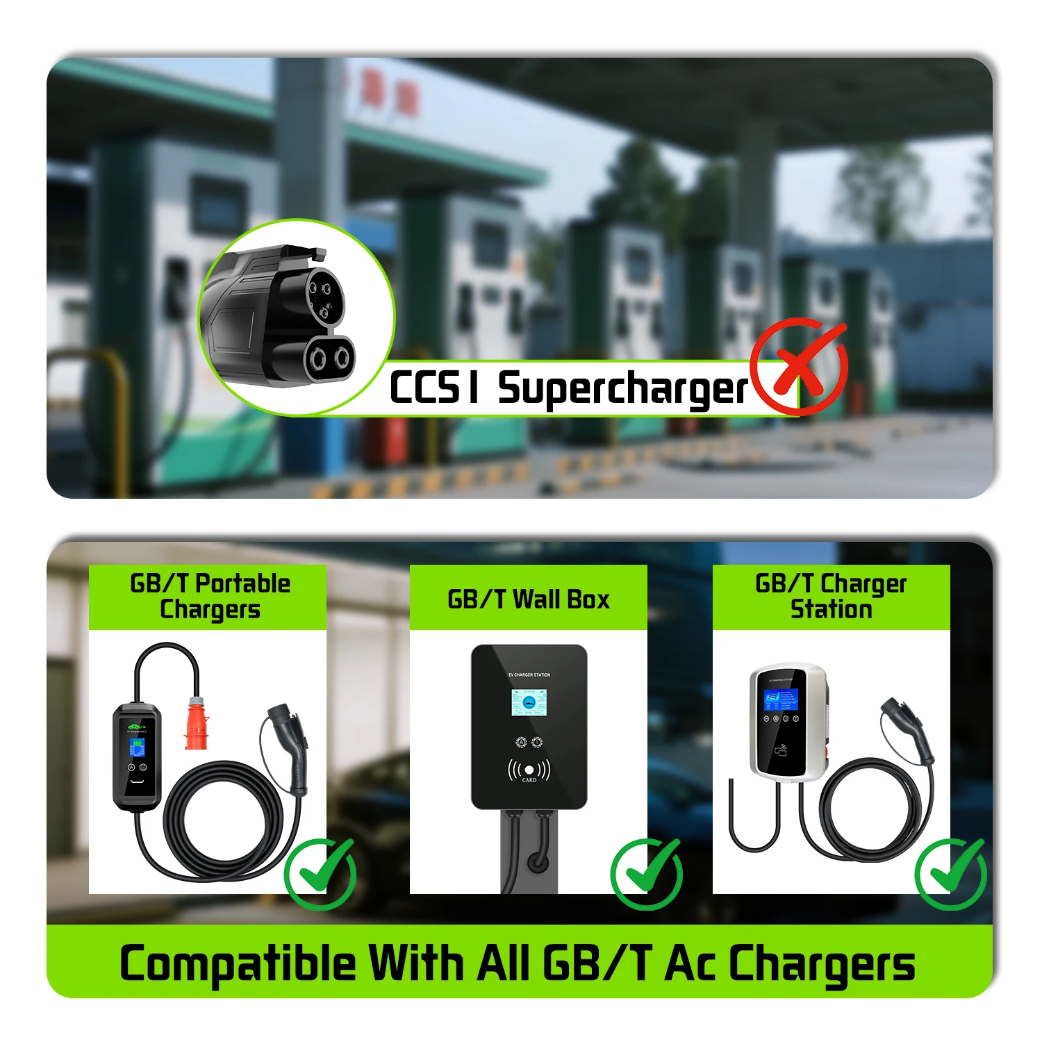 Isigma EV Charger Adapter 32A 7.2KW GB/T To Type 2 Conventer 22KW Home AC Charging For Type 2 EU Electric Vehicle Car Charging
