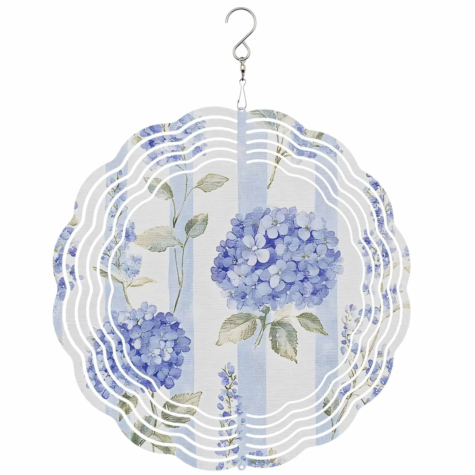 

Vintage Blue Striped Purple Flower Stainless Steel Hanging Decorations For Home 3D Rotating Wind Spinner