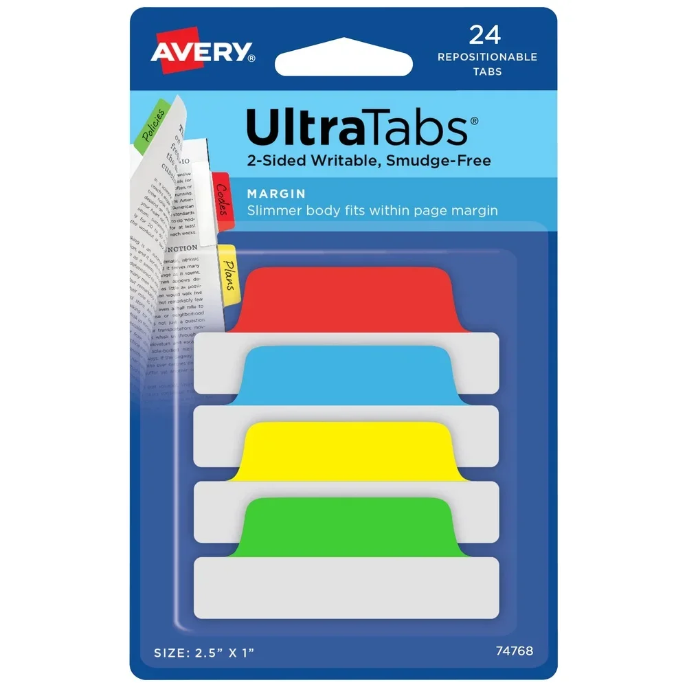 

Repositionable Writable Page Tabs 2.5x1 Assorted Colors Durable Clear Adhesive Smudge-Free Perfect Home Office School