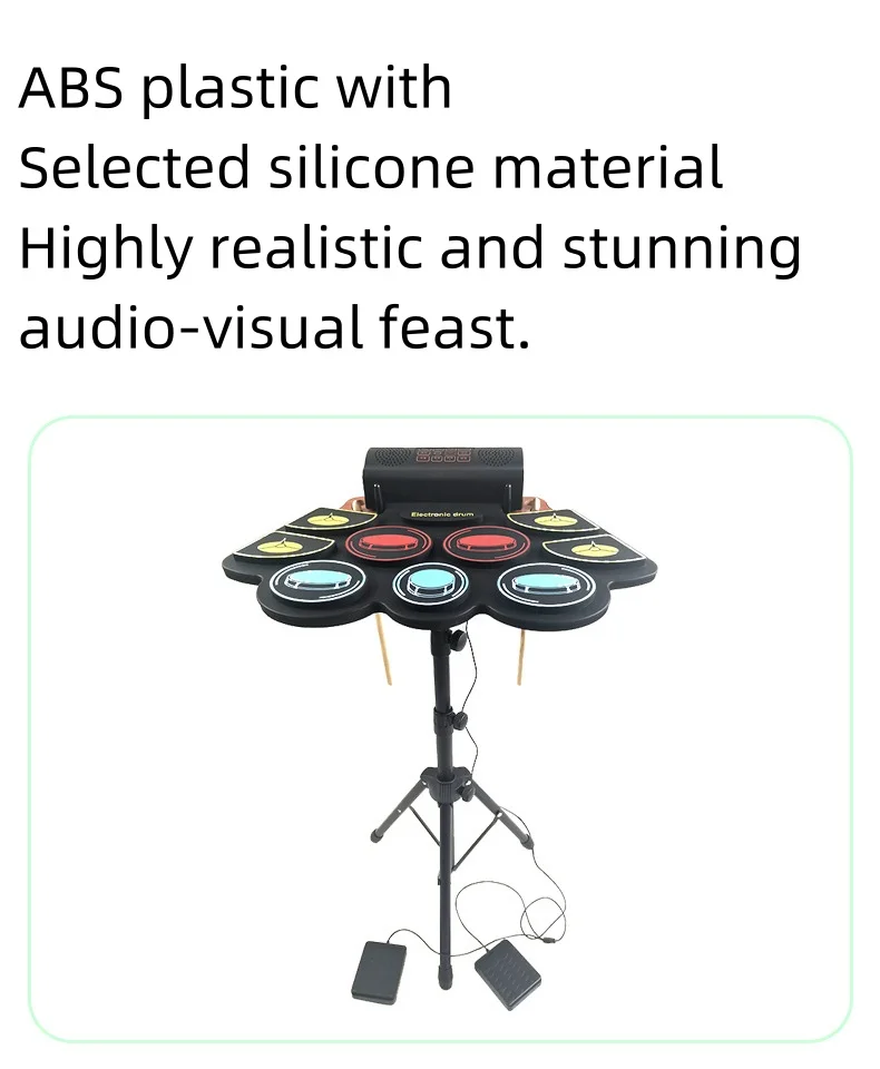 New Trend Percussion Instruments Colorful Folding Portable Silicone Drum Set Hand Roll Electronic Drums