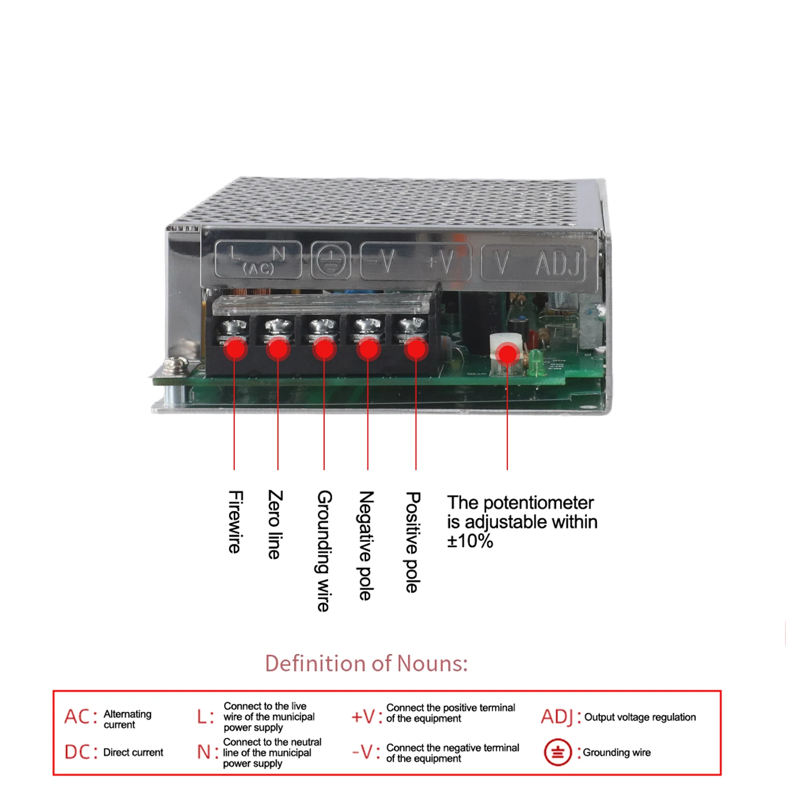 

Для промышленного применения Импульсный источник питания Источник питания переменного и постоянного тока 12 В Импульсный источник питания 159 98 38 мм