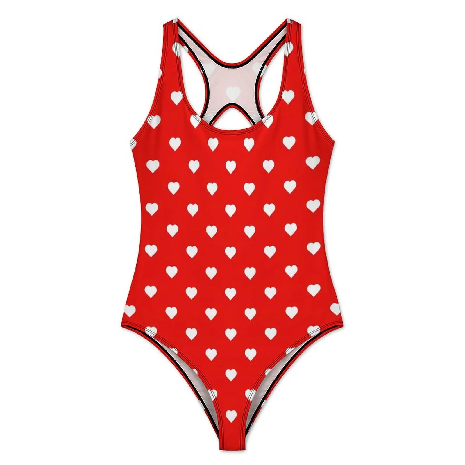 Hearts Print Swimsuit White And Red Swimwear One Piece Holiday Swim Swimsuits High Cut Bathing Suit Woman Push Up Sexy Beachwear