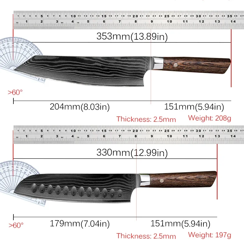 Real Damascus Steel Kitchen Knife Set VG10 Professional Japanese Chef Knives Fish Meat Cleaver Santoku Knife