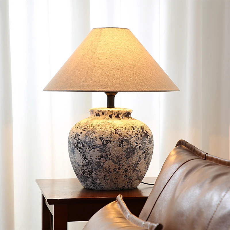 Japanese Wabi - Sabi Style Pottery Pot Table Lamp: A Designer's Choice for Retro Decoration in Living Spaces, Homestays, and Hot