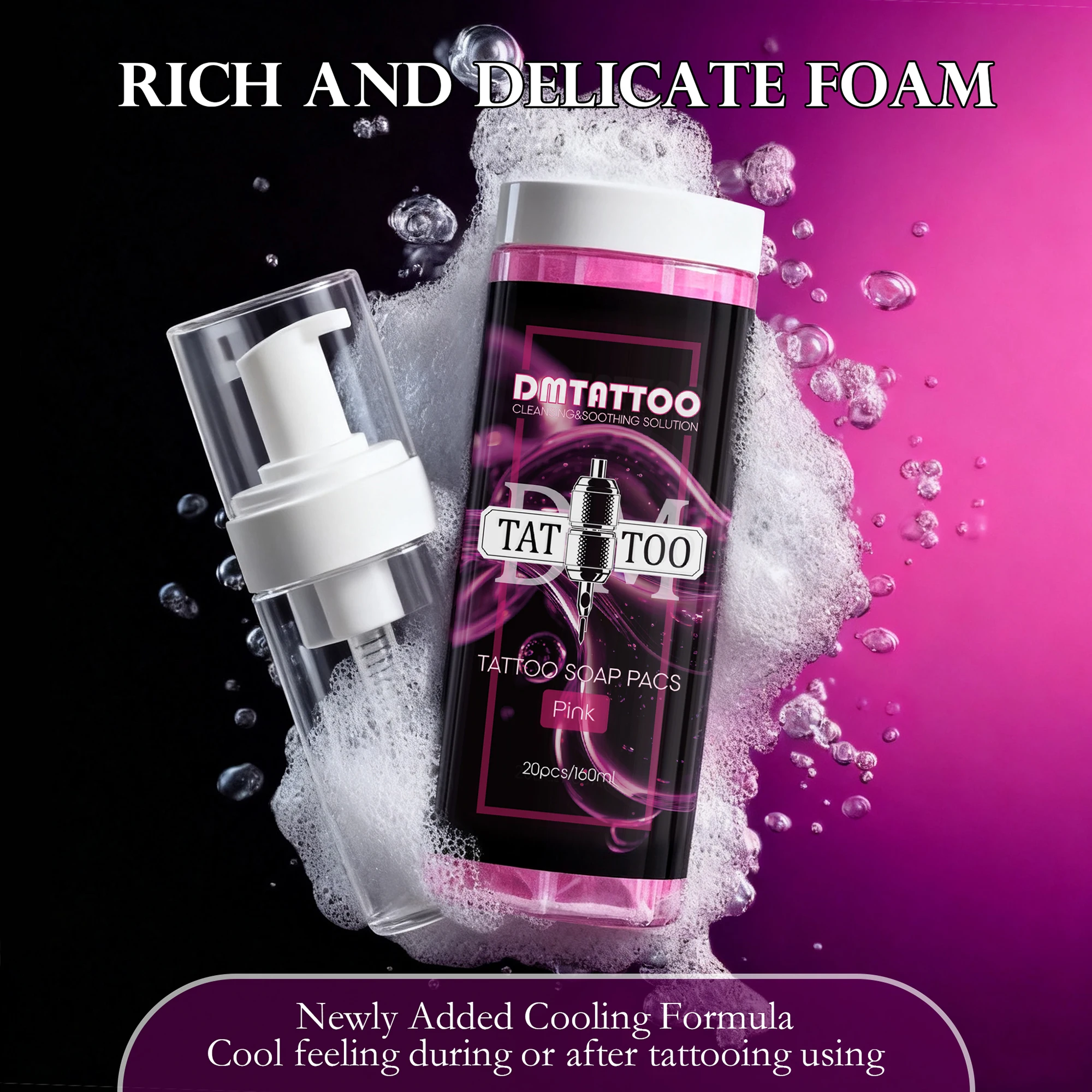 20PCS DM Tattoo Soap Pacs Cleaning Soothing Tattoo Cleaner Mild Tattoo Pre Post Care Cleaning Solution with Foaming bottle