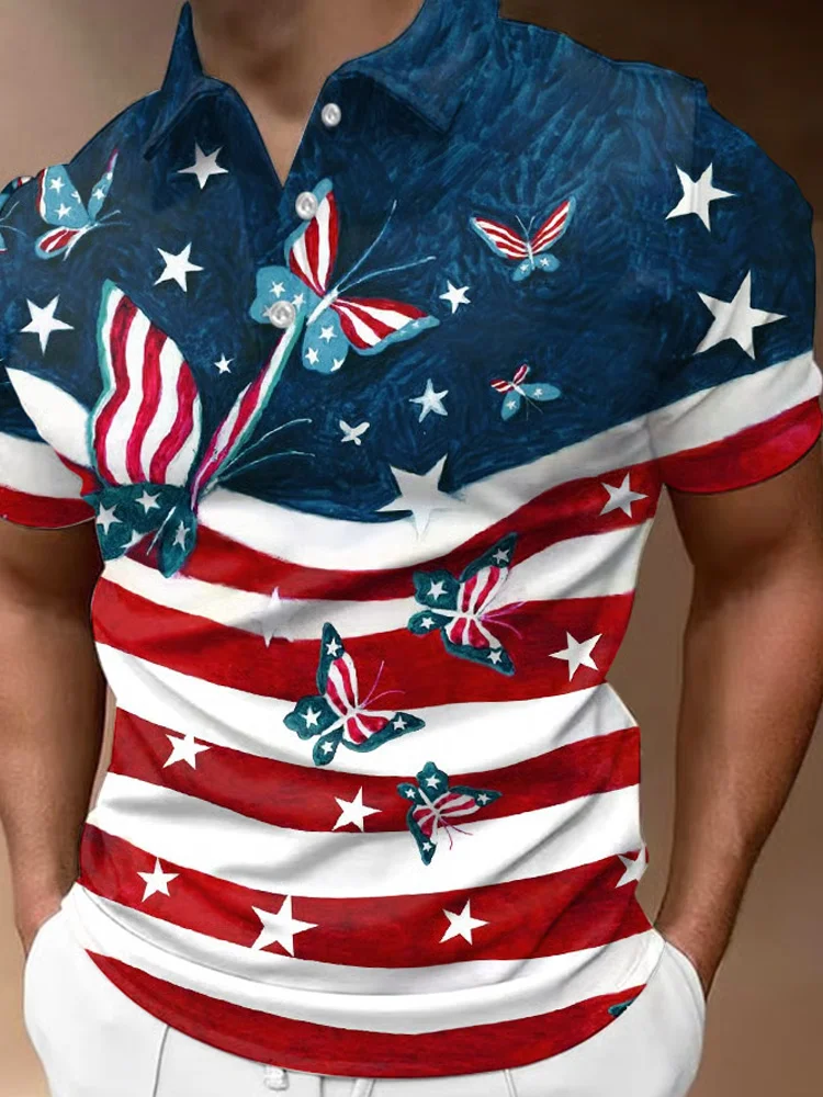 

America Flag Polo Shirt For Men 3D Printed Vintage Fashion Tees Summer Street Wear Loose Short Sleeve Tops Lapel Men Golf Shirts