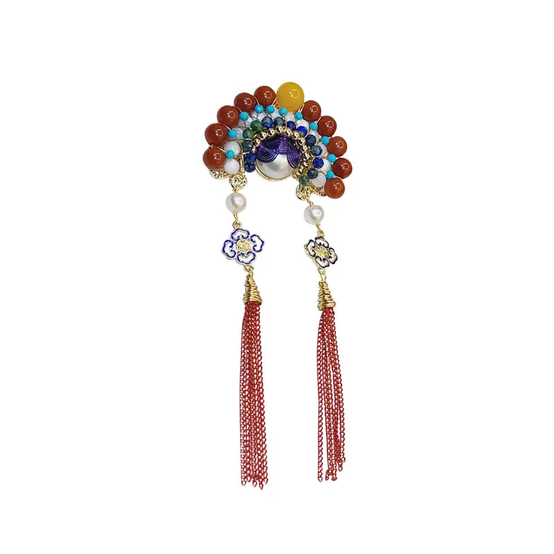 

Chinese style natural pearl knife and horse dan face mask brooch, high-end temperament pin Guochao accessories
