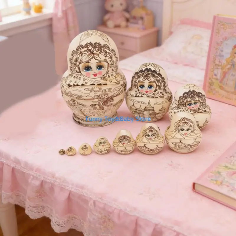Rosyjskie lalki gniazdujące tradycyjne ręcznie rzeźbione 10 warstw drewniana Matrioszka edukacyjna zabawka dla dzieci prezent