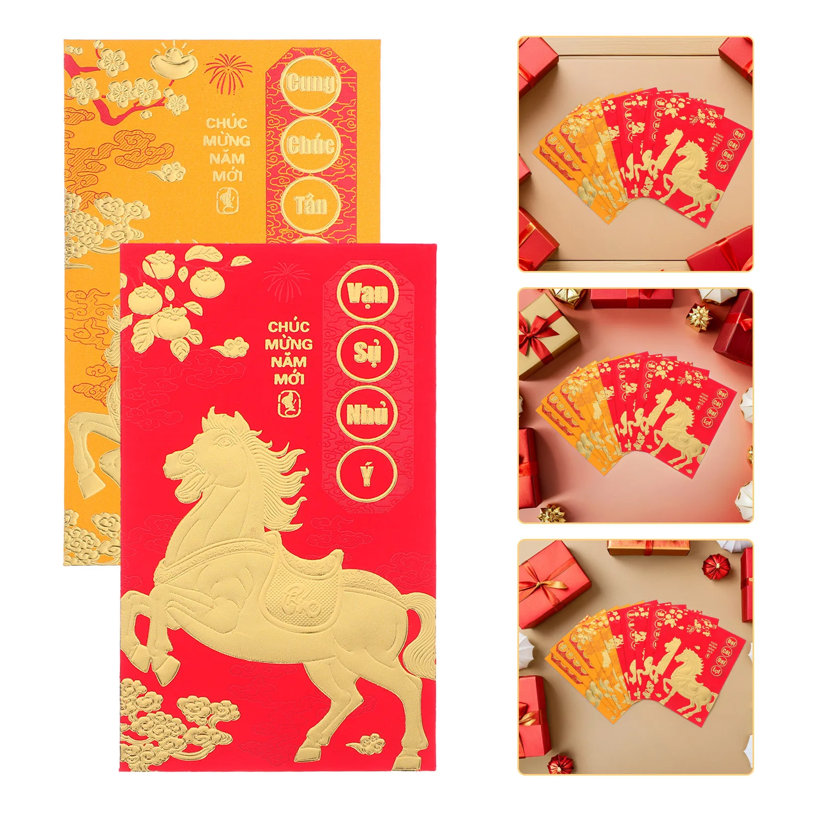 48Pcs 2026 Year of The Horse Red Envelopes Vietnamese New Year Lucky Money Pockets Spring Festival Hong Bao Zodiac Designs