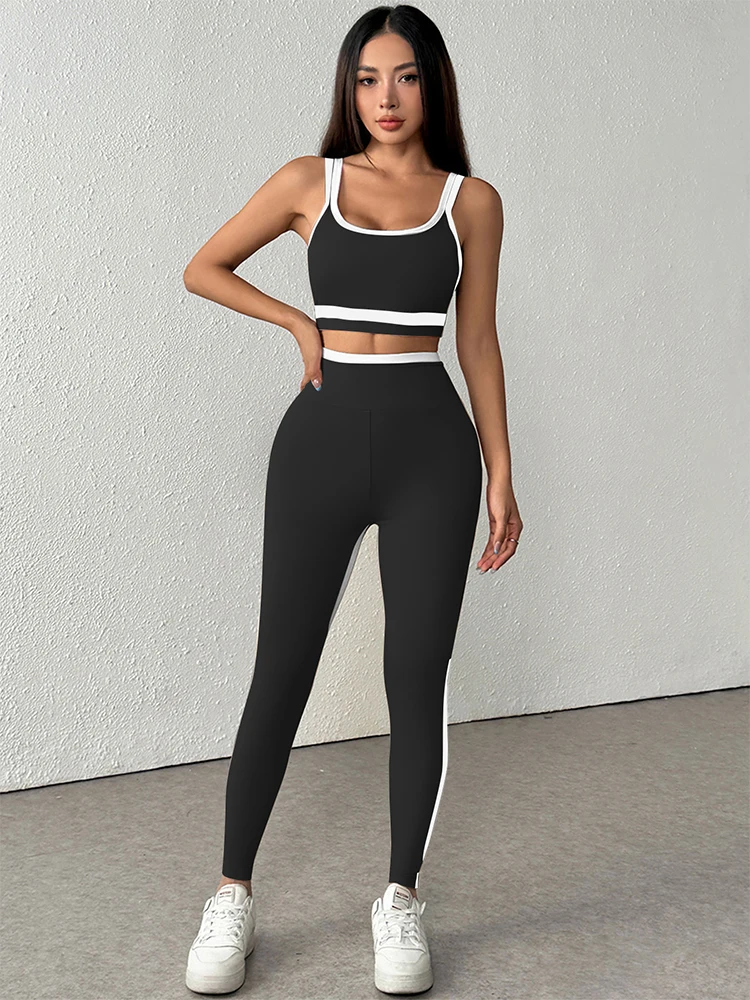 

Summer New Women's Camis & Pants Sports Clothing Streetwear Fashion Striped 2 Piece Casual Slim Elegant Female Knitted Clothing
