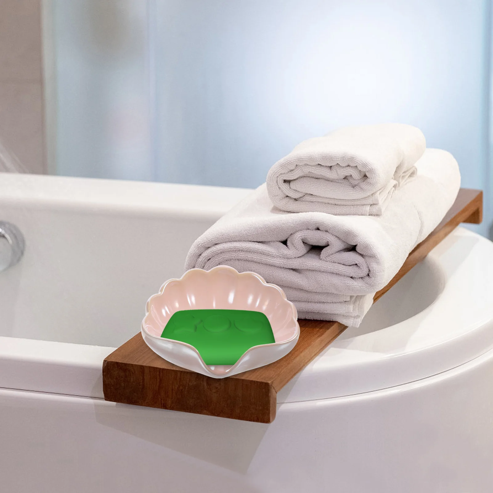 

Shell Shape Ceramic Soap Dish Self Draining Holder for Bathroom Sink Countertop Decorative Tray Small Ceramic Dish