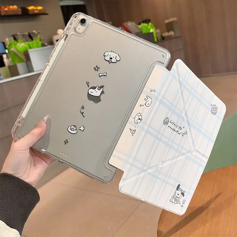Cute Plaid Puppy Korean Case 3+Y Fold For Samsung Tab S8 S9 S11 FE S6 Lite Tablet Case 10S11/ S8+/ s6 lite/ A78 English Case