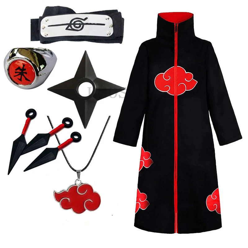 Halloween Anime Akatsuki Ninja Cosplay Kostüm Red Cloud Umhang Dawn Organisation Robe bestickt Männer Frauen Geburtstag Party Robe