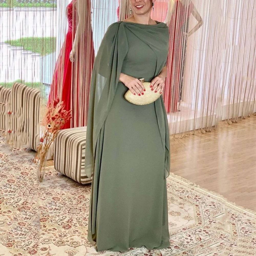 Elegant Women Gowns Straight Formal Boat Neck Female Dress Chiffon Floor Length Mother Dresses Simple Robes Invitée Mariage